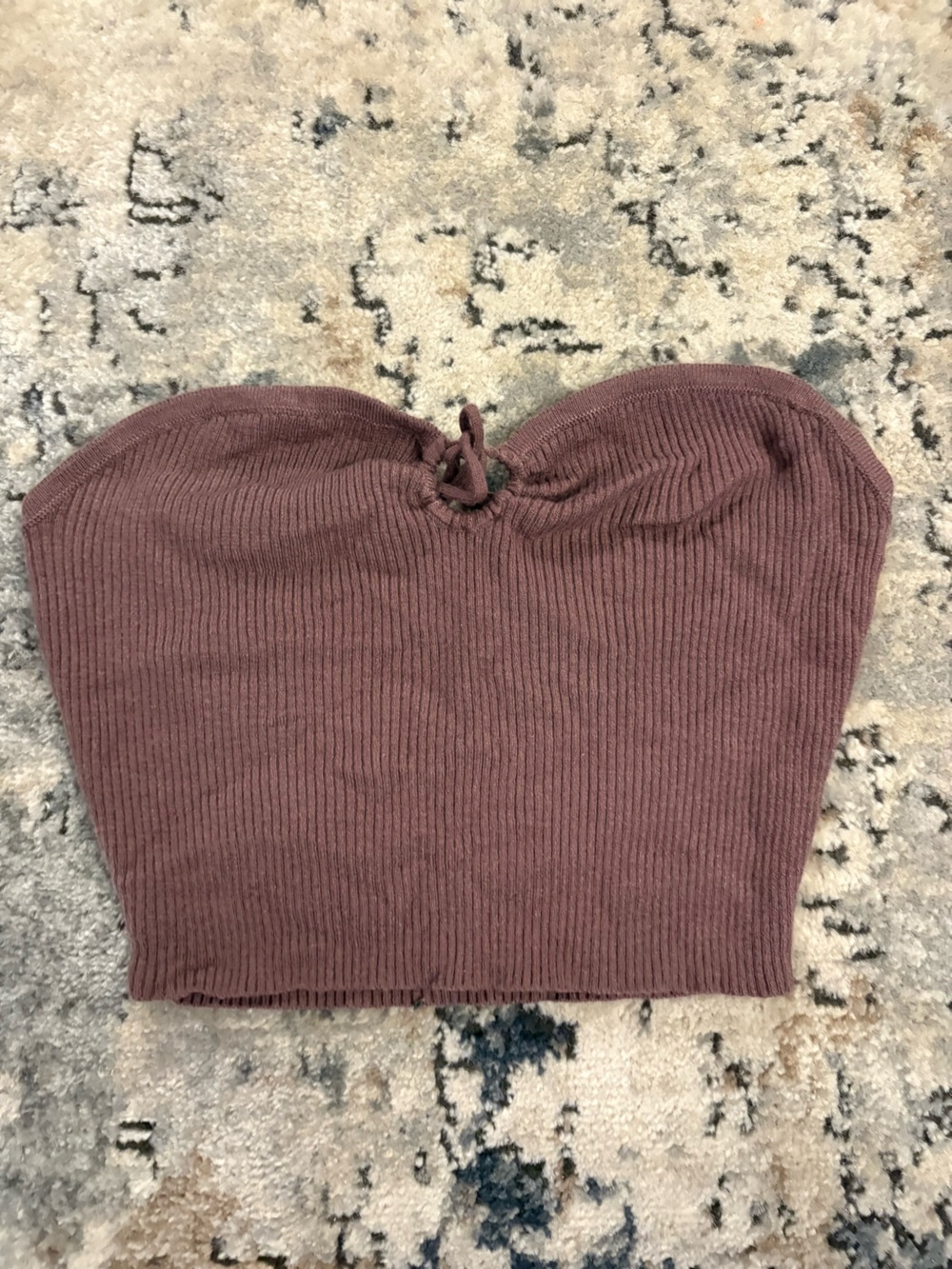 Strapless Ribbed Tube Camisole with Front Tie - Dusty Mauve